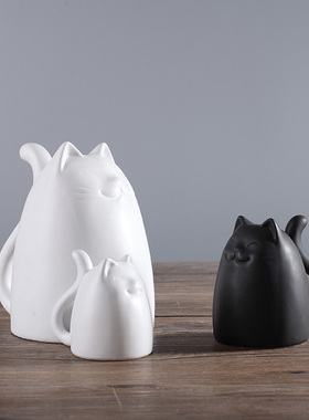 客厅电视柜装饰品摆p件创意陶瓷家居工艺品三口之家猫摆件