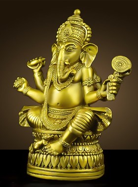 纯黄铜象鼻财神象l神摆件天目象泰式家居桌面摆件车载装饰品象鼻