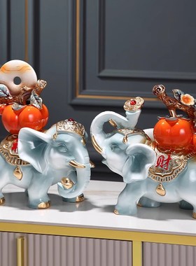 新中式事b事如意财福大象摆饰创意玄关客厅电视柜轻奢高档装饰品