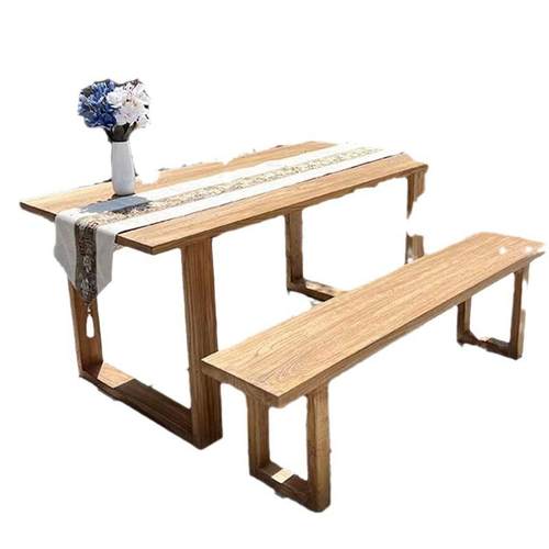 老榆木茶桌复古实木书桌家用长方形长条餐桌原木吧台桌面板电脑桌 - 图3