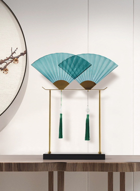 新中式售楼处摆件书房展厅玄关室内样板房软装饰品U玻璃扇形艺术