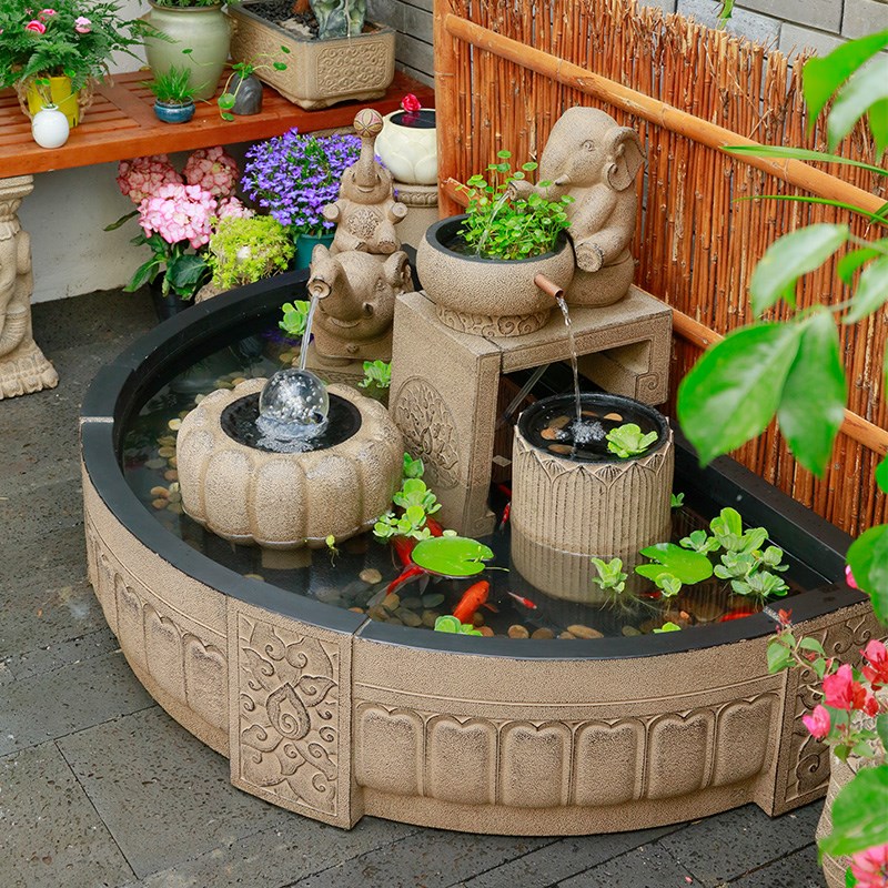 户外庭院大型鱼池流水摆件花园喷泉造景布置景观S水系室外鱼缸装 - 图0