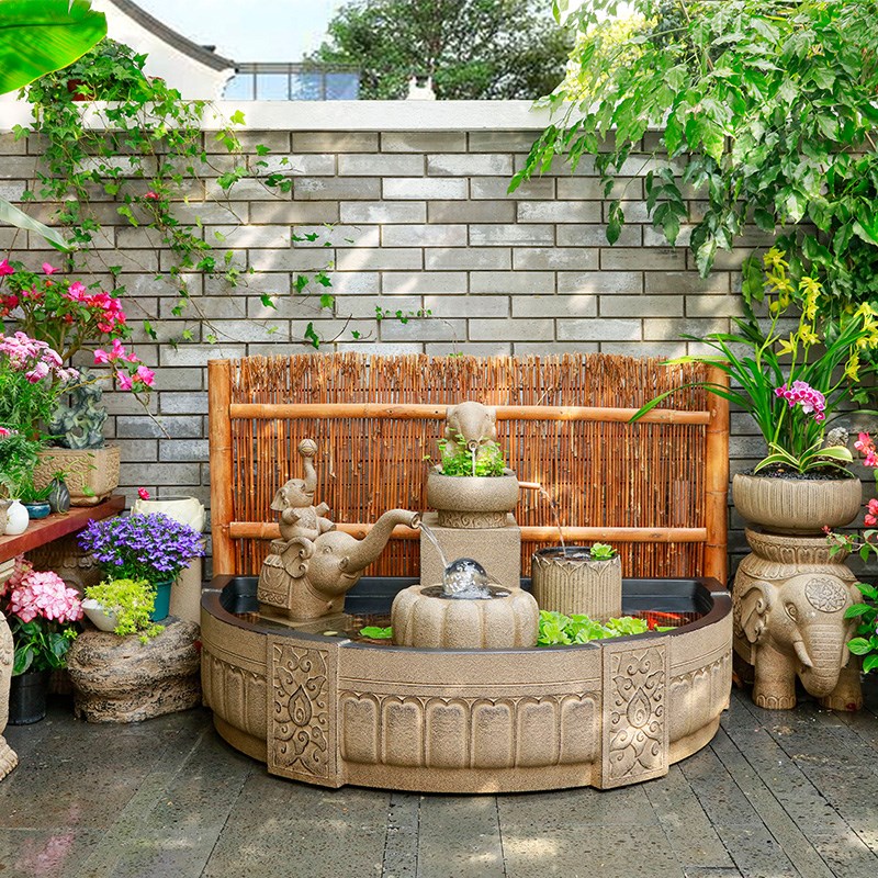 户外庭院大型鱼池流水摆件花园喷泉造景布置景观S水系室外鱼缸装 - 图1