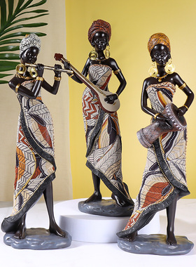 复古非洲风情人物雕塑摆件客厅电视酒柜工艺品样板房家.居软装饰