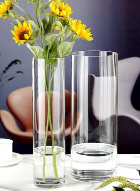 大号透明直筒玻璃花瓶人工吹制落地加厚圆柱形玻璃瓶简约百搭