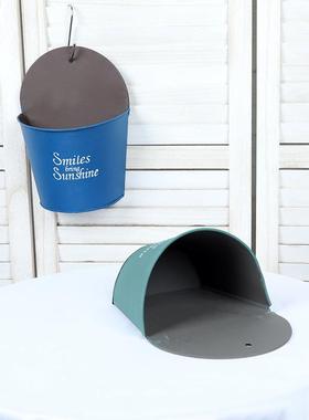 复古风铁皮墙挂花盆复古干花插花器悬挂式铁艺壁挂墙面装饰