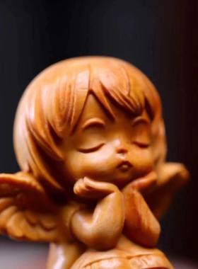 崖柏木雕文玩手把件小天使宝宝创意卡通天使女孩家居摆件女孩随身