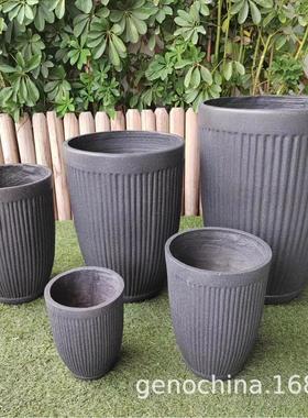 氧化镁现代简约高级感酒店家庭花园绿植条纹花盆户外室内套五装-5