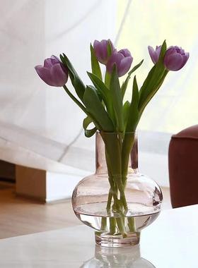 现代简约粉色磨砂玻璃花瓶摆件样板间创意客厅ins风餐桌装饰花器