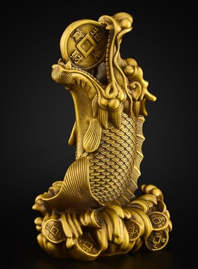 黄铜鸱吻a摆件厨房进门用西北角避火龙螭吻鳌鱼瑞兽铜龙头鱼身大