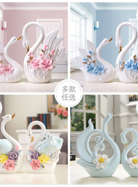 现代简约创d意客厅酒柜博古架上卧室陶瓷天鹅瓷器小摆件家居装饰