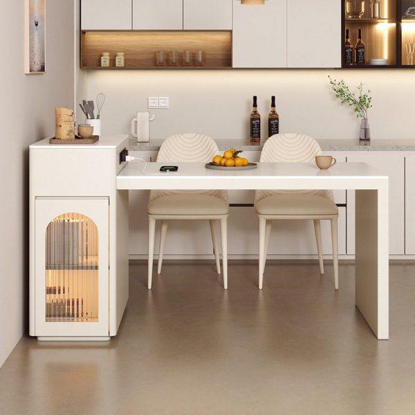 法式岛台餐桌一体可伸缩家用奶油风多功能带电磁炉岩板餐桌小户型,淘宝优惠券,粉丝福利购,淘宝优惠卷