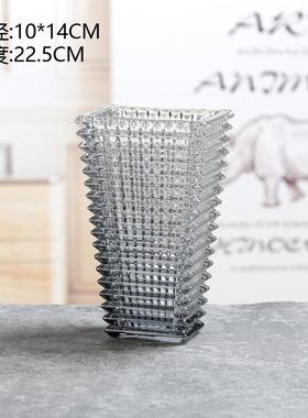 现代简约梯形水晶璀璨透明玻璃花瓶居家插花干花工艺品艺术摆件