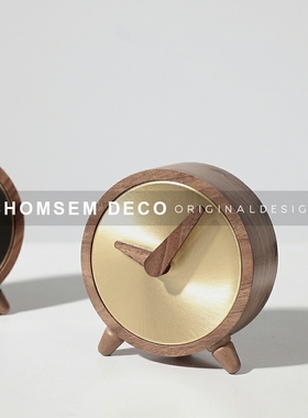 欧式轻奢创意原木时钟摆件客厅玄关书房卧室O床头柜座钟桌面软装