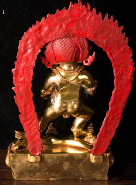 尼泊尔手工 铜像铜全鎏金雕花 27cm黑财神 铜像像