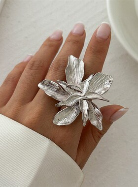 可调节双层d五瓣花戒指女 2025夏季时尚立体夸张个性指环饰品潮人