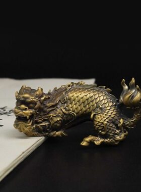 铜麒麟摆件铜实心招财工艺办公室家居客厅玄关桌面装饰吉祥摆设