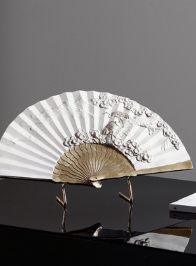 中国风仙鹤摆件扇子中式禅t意空间新中式客厅玄关装饰软装家居饰