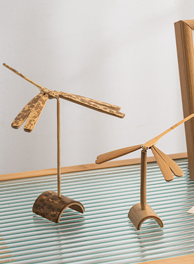 怀旧复古平衡竹蜻蜓m悬浮木质工艺品家居客厅电视柜卧室装饰小摆