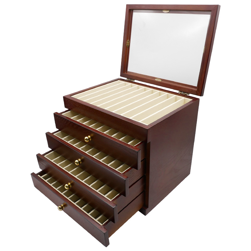 一航 50支装 5l层 大容量 木笔盒钢笔圆珠笔 多功能文具盒木头礼 - 图3