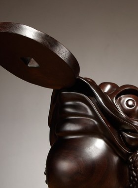 黑檀木雕刻金蟾摆件红木家居客厅酒柜装饰工艺品R店铺公司开业送