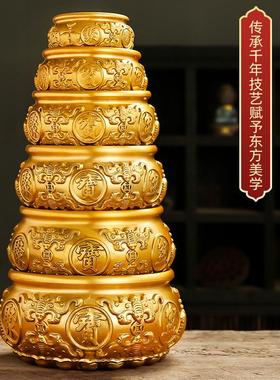 黄铜八福聚宝盆客厅摆件黄铜米缸家居办公室中式店X铺存钱罐铜碗