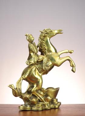 黄铜马上封侯摆件马上猴拿印拿令旗生肖猴 马上封侯