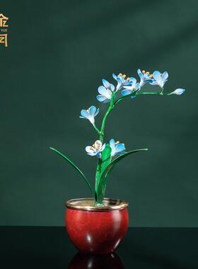 铜金岁月花中君子兰花铜摆件植物花卉仿真花朵插花彩铜工艺品摆件