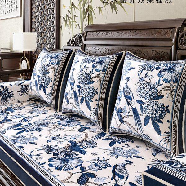 中式国风实木沙发海绵垫子防滑四季通用红木罗汉床垫定制水墨青花,淘宝优惠券,粉丝福利购,淘宝优惠卷