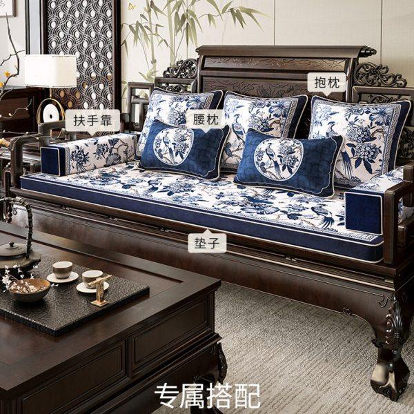 中式国风实木沙发海绵垫子防滑四季通用红木罗汉床垫定制水墨青花,淘宝优惠券,粉丝福利购,淘宝优惠卷