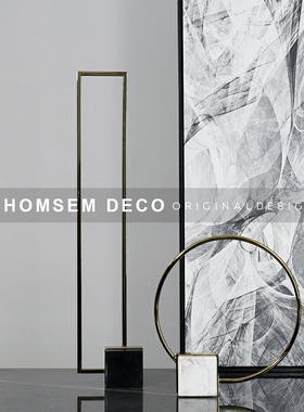 现代金属几何摆件大n理石底座软装饰品样板房售楼处家居玄关摆设