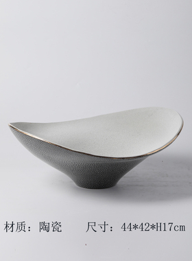 现代简约餐桌陶瓷椭圆形果盘样板房间酒店软装饰品客W厅茶几插花