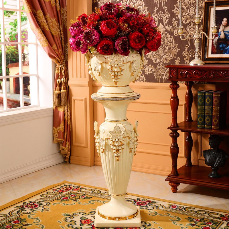 欧式罗马柱子摆件客厅高档奢华大花瓶陶瓷落地花瓶T插花艺装饰花 - 图1