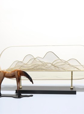 创意咏荷新中式压克力小r屏风摆件样板房间书房茶室家居软装饰品