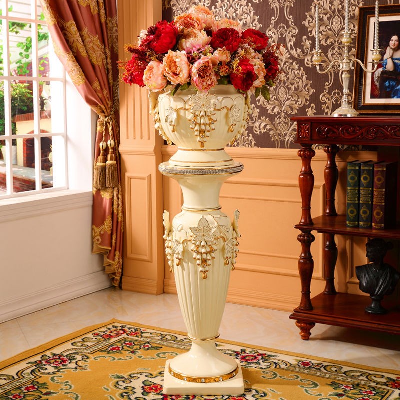 欧式罗马柱子摆件客厅高档奢华大花瓶陶瓷落地花瓶T插花艺装饰花 - 图0