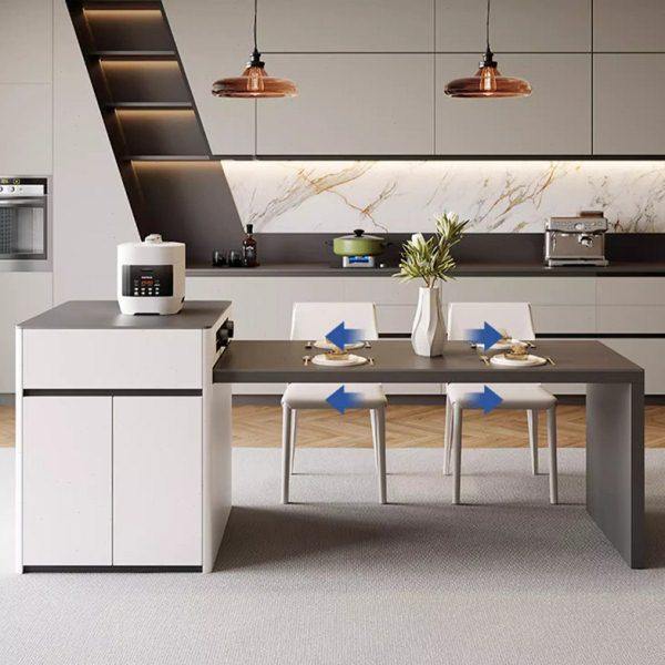 现代简约岛台餐桌一体可伸缩岩板中岛台家用小户型多功能吃饭桌子,淘宝优惠券,粉丝福利购,淘宝优惠卷