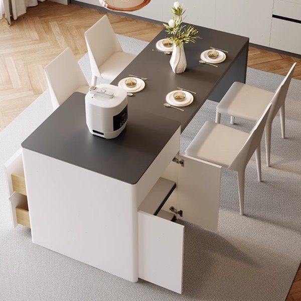 现代简约岛台餐桌一体可伸缩岩板中岛台家用小户型多功能吃饭桌子,淘宝优惠券,粉丝福利购,淘宝优惠卷