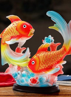 年年有余招财鱼锦鲤摆o件办公室客厅酒柜电视柜装饰品乔迁新居喜