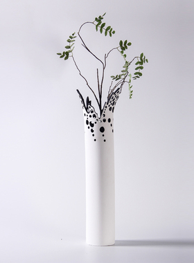 现代简约b创意陶瓷白色镂空花瓶插花器摆件样板房间客厅电视柜装