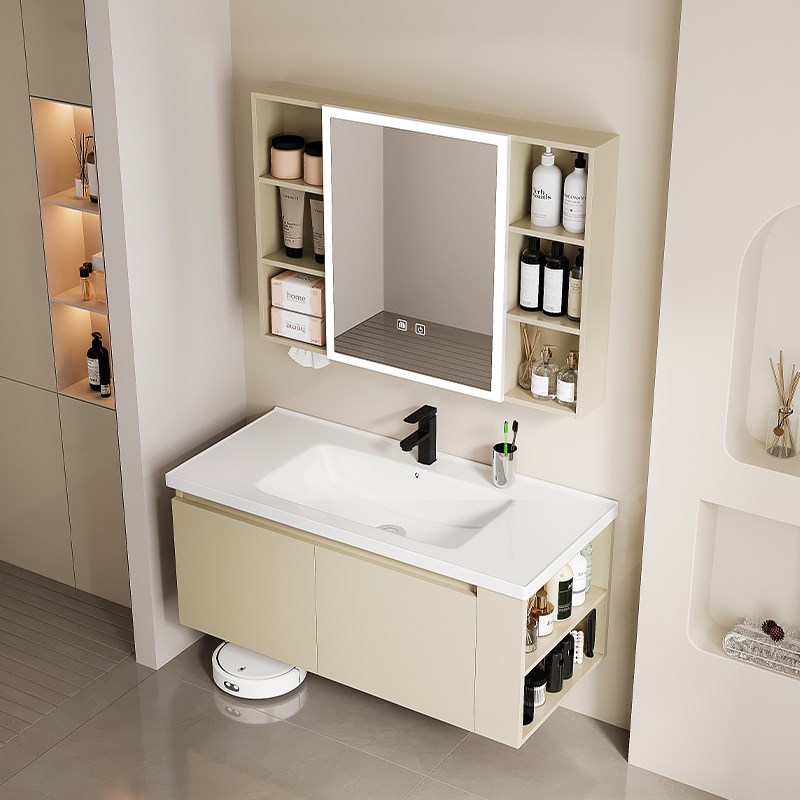 太空蜂窝铝洗手盆卫生间浴室侧边收纳H柜组合洗漱台一体陶瓷洗脸 - 图0