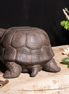 古青石中国风禅意乌龟桌面装A饰摆件花盆鱼缸假山盆底座摆件