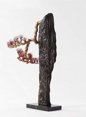 新中式崖柏真迎客松树摆件酒店别墅玄关走廊过道假X山雕塑工艺品