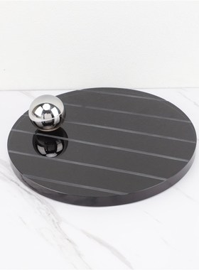 简约现代创意黑j色条纹水晶托盘架摆件样板房售楼部书房软装饰品