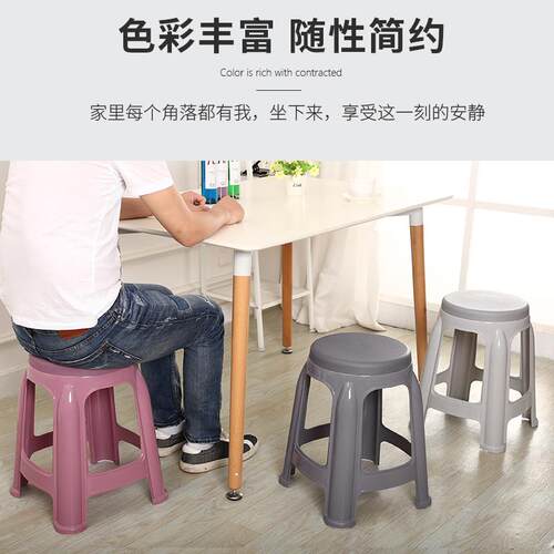 加厚塑料椅子方凳板凳家用简约凳子熟胶客厅餐桌大号高凳成人圆榕 - 图1