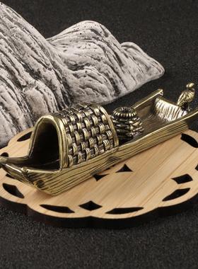 黄铜迷你小船香炉香薰茶宠摆件渔舟日式茶道铜器工艺品收藏品