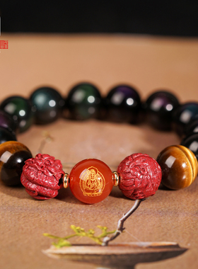 2021年属鸡吉祥物辰酉六合不y动明王手链男黑曜石本命年佛珠手串