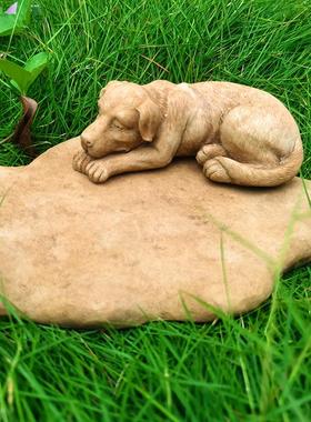 小狗床墓碑纪念树脂工艺品花园户外院子摆件岩石可刻字留言DIY