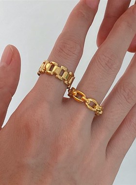 直接封神!简约潮流百搭叠戴链条戒指博主K风上档次可水洗指环食指