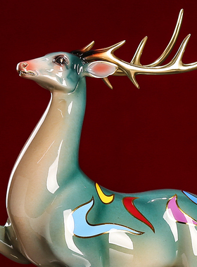 现代轻奢a铜彩艺术品九色铜麋鹿摆件新中式客厅玄关装饰品乔迁新