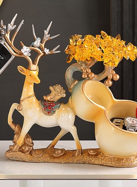 轻奢北欧小摆件鹿l工艺装饰品创意家居水晶发财树玄关客厅电视酒